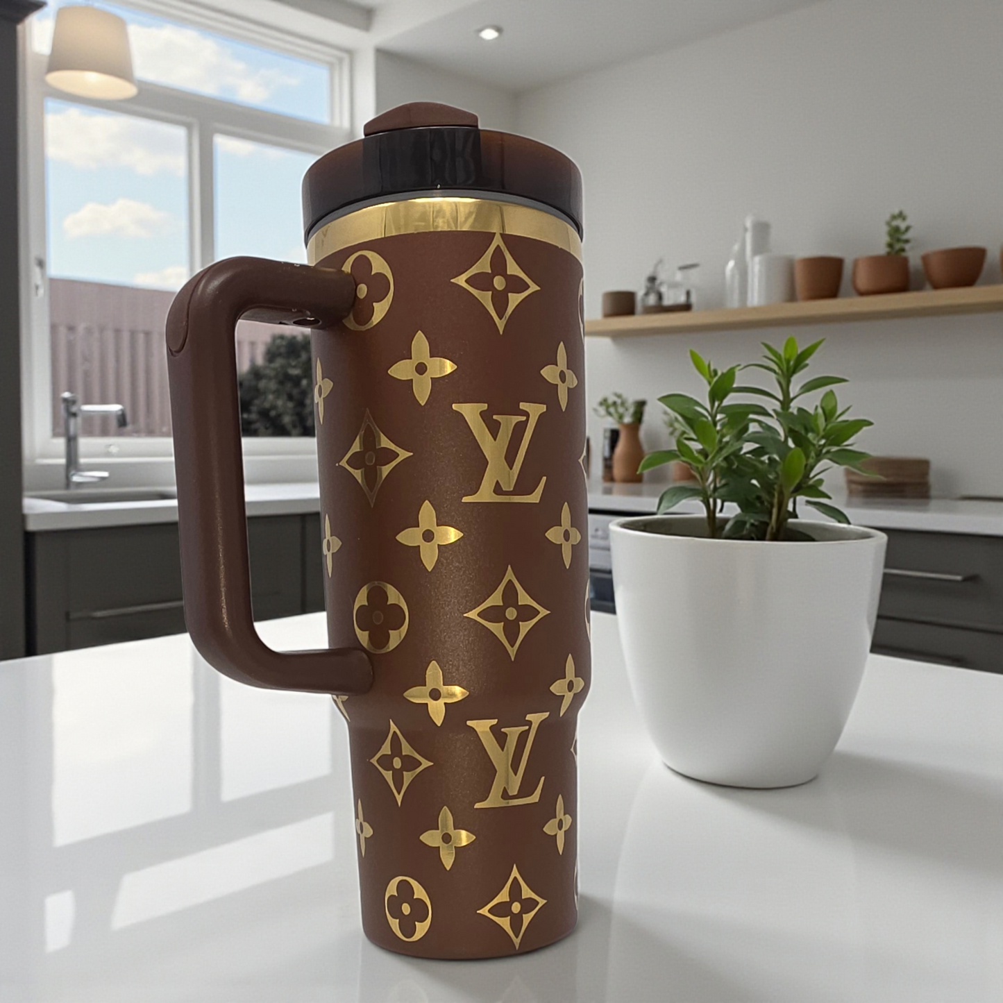 30 or 40 oz Designer Look Brown and Gold Tumbler