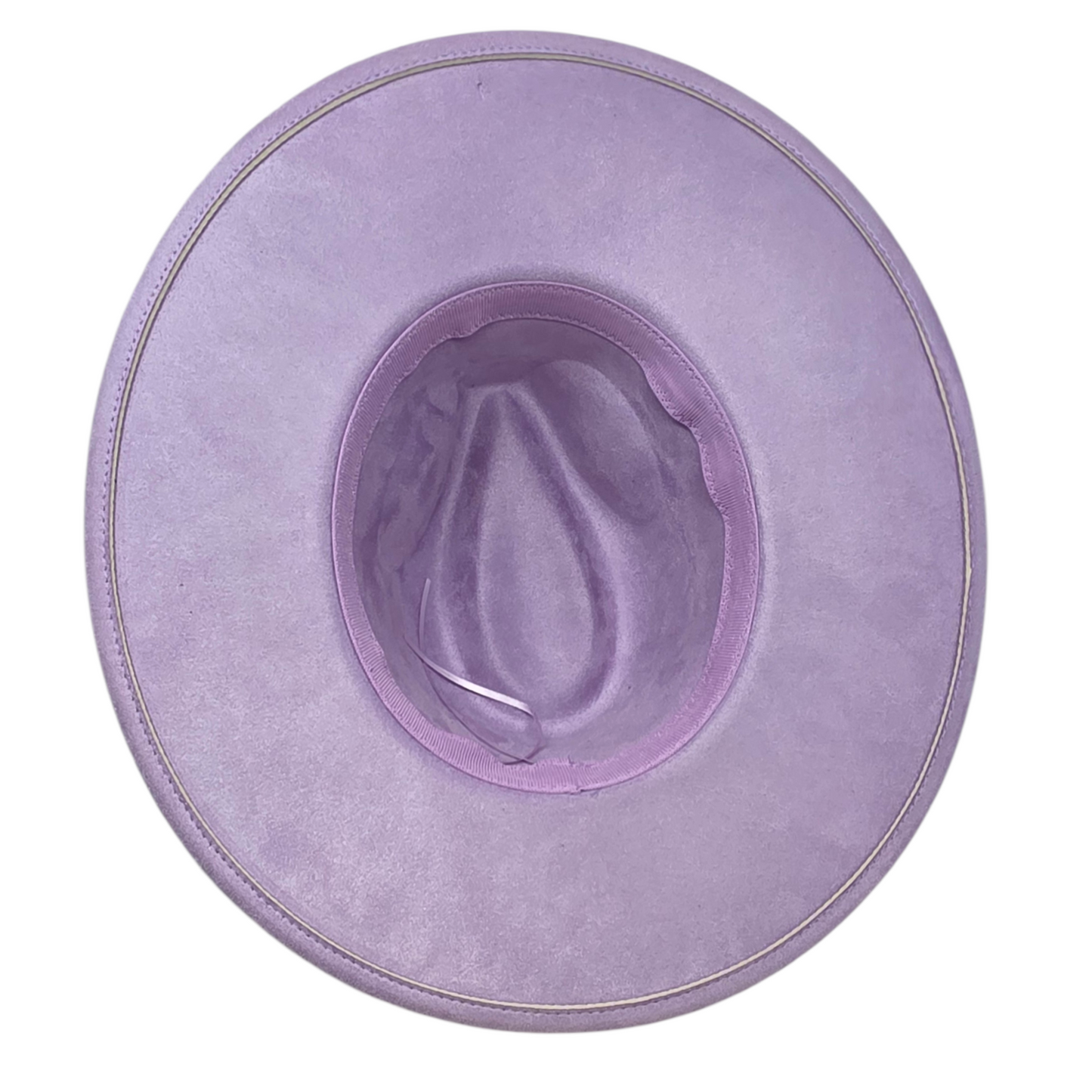 Lavender Vegan Suede Wide Brim Hat - Laser Engraved Floral Design