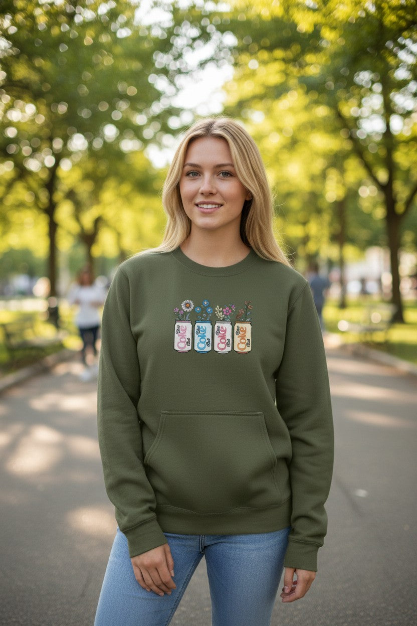 Diet Coke Club Embroidered Crewneck Sweatshirt - Front Pouch Pocket