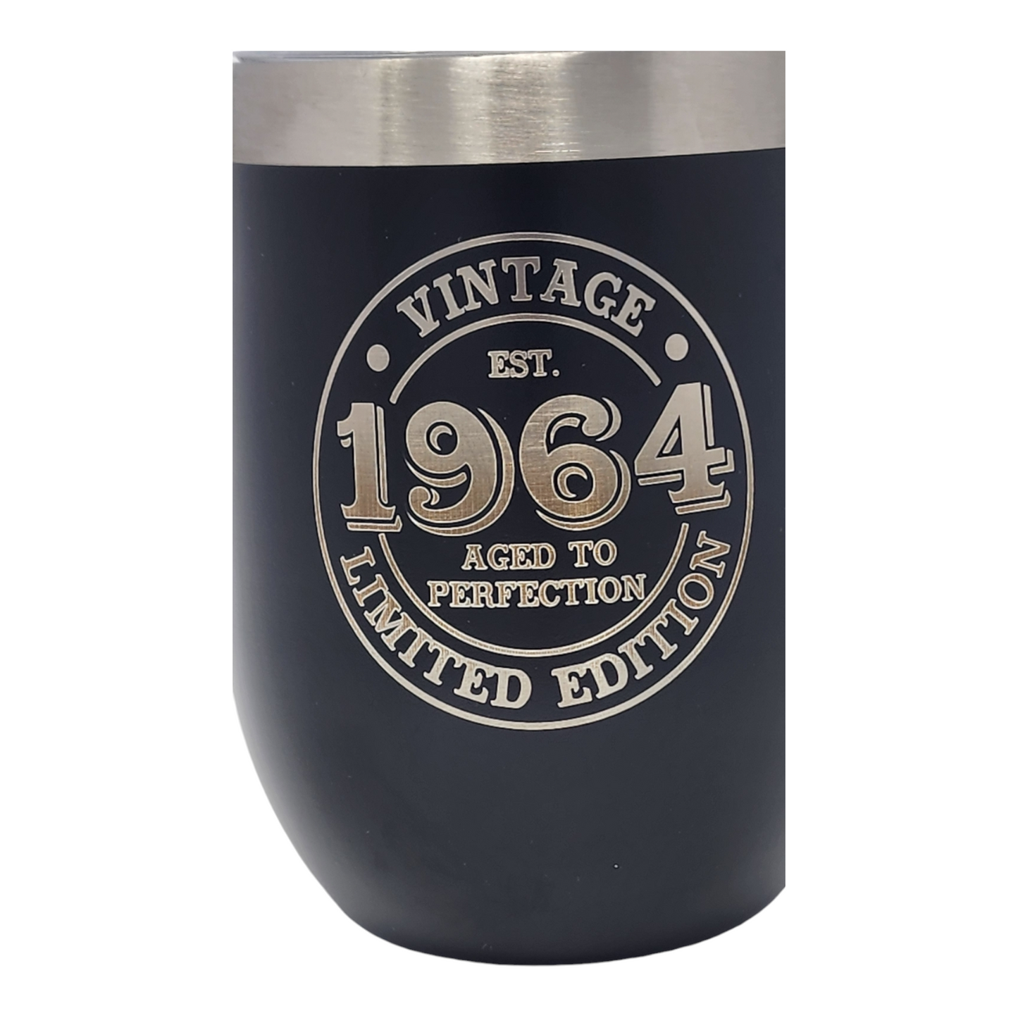 Vintage 1964 60th Birthday Gift for Woman Funny Birthday Gift for SixtyYear Old 12 oz Insulated Stainless Steel Stemless Wine Tumbler With Lid Fifty And Fabulous 50th Birthday (Black) (Copy)