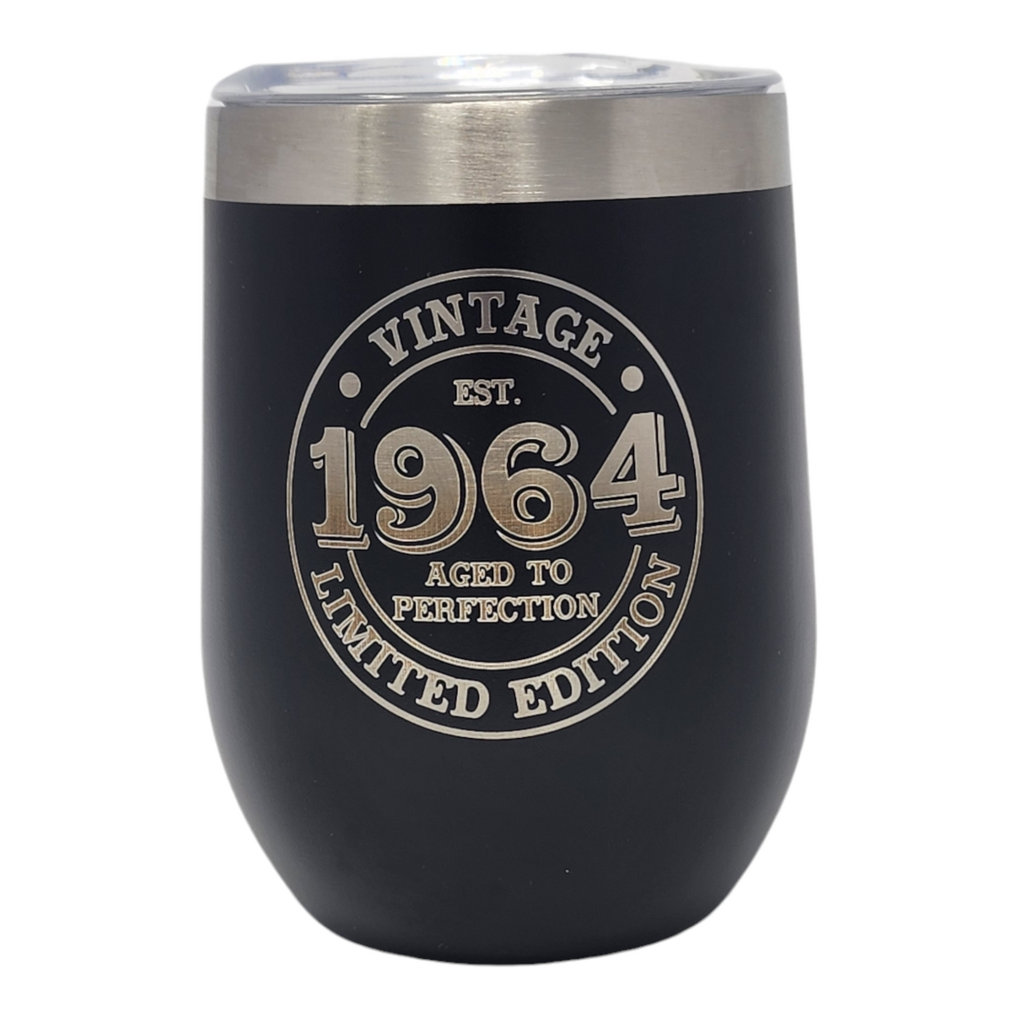 Vintage 1964 60th Birthday Gift for Woman Funny Birthday Gift for SixtyYear Old 12 oz Insulated Stainless Steel Stemless Wine Tumbler With Lid Fifty And Fabulous 50th Birthday (Black) (Copy)