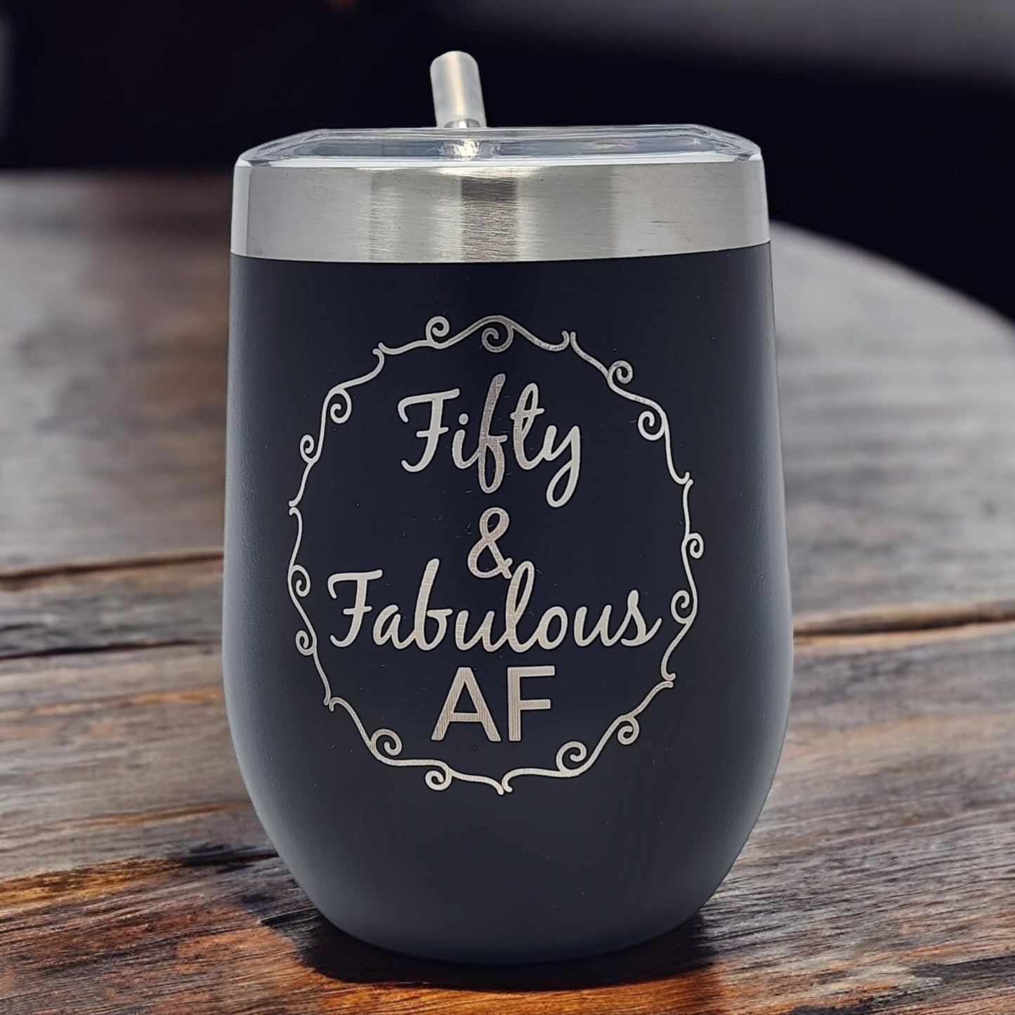 Fifty and Fabulous AF 50th Birthday Gift for Woman Funny Birthday Gift for Fifty Year Old 12 oz Insulated Stainless Steel Stemless Wine Tumbler With Lid Fifty And Fabulous 50th Birthday (Black)