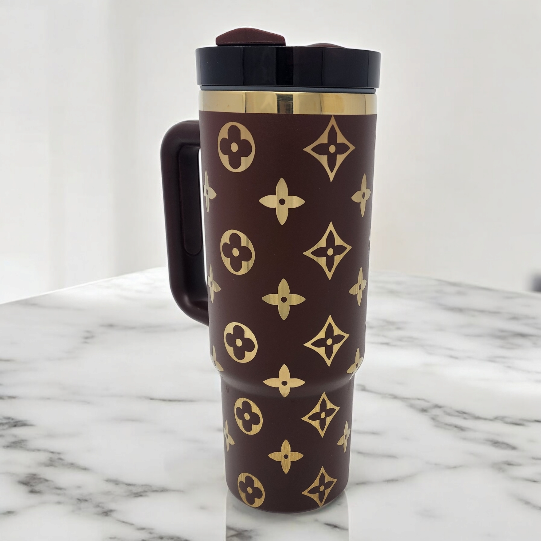 Designer Look Brown and Gold Tumbler