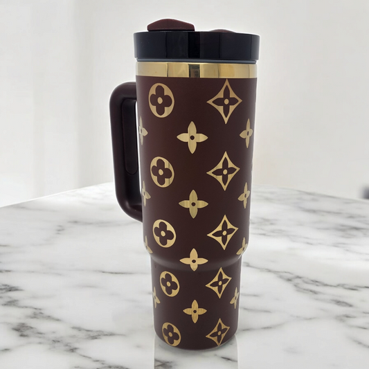 30 or 40 oz Designer Look Brown and Gold Tumbler