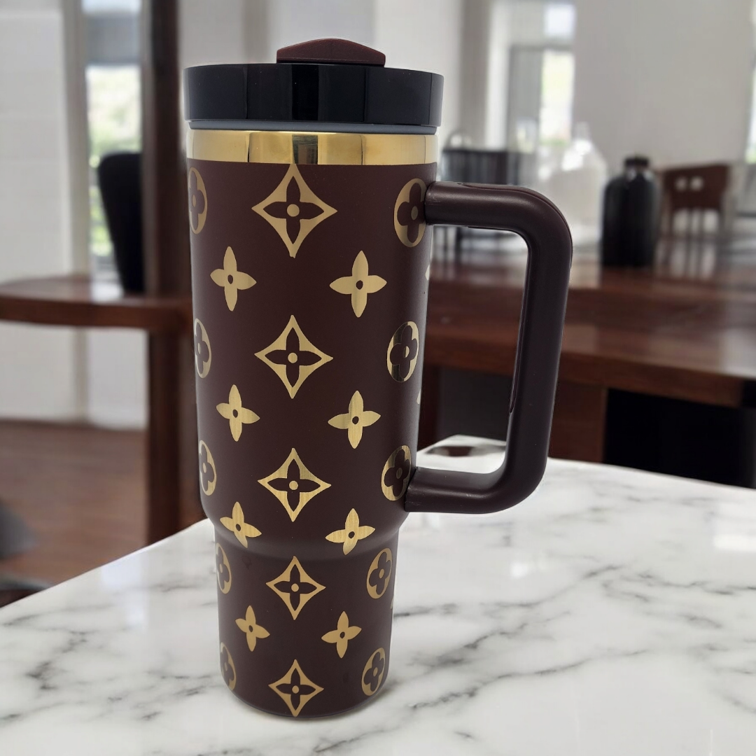 Designer Look Brown and Gold Tumbler