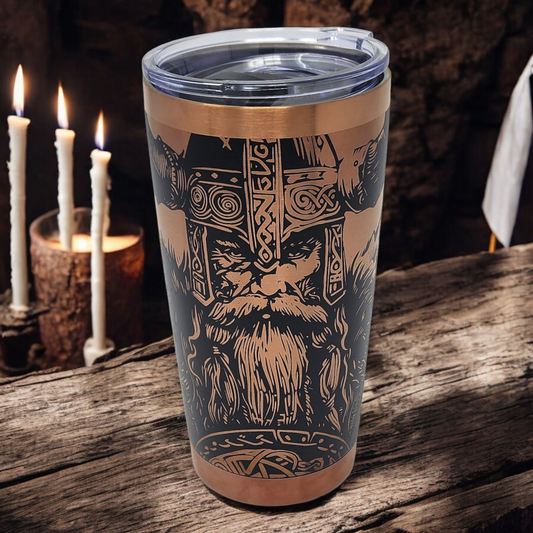 Laser Engraved Black and Copper Viking Designed Tumbler 20oz Hot or Iced Drinks