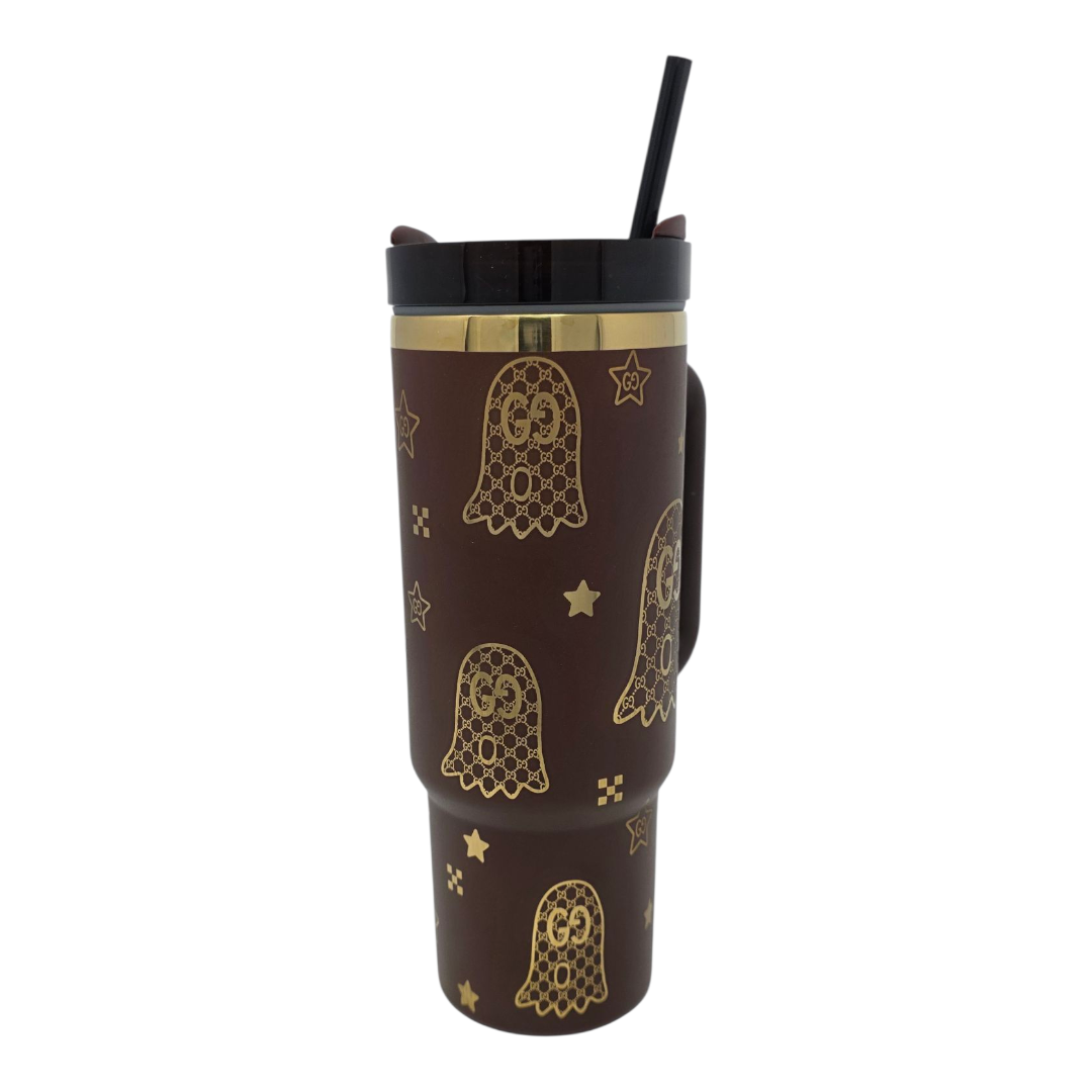 Ghostly Designer Look Brown and Gold 30oz Tumbler