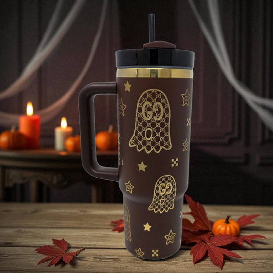 Ghostly Designer Look Brown and Gold 30oz Tumbler
