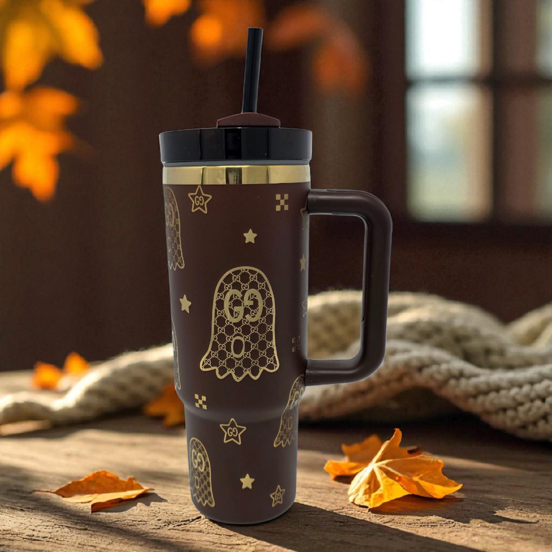 Ghostly Designer Look Brown and Gold 30oz Tumbler