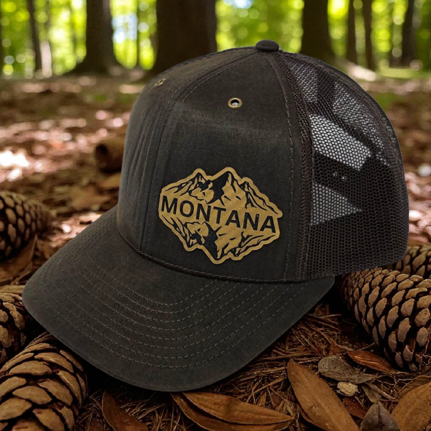 Montana Mountain Laser Engraved Patch on Richardson 112WF Fremont Trucker Cap
