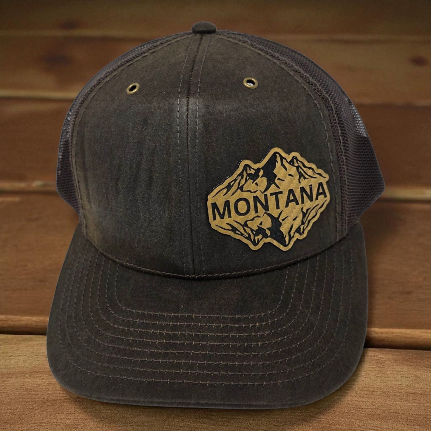 Montana Mountain Laser Engraved Patch on Richardson 112WF Fremont Trucker Cap