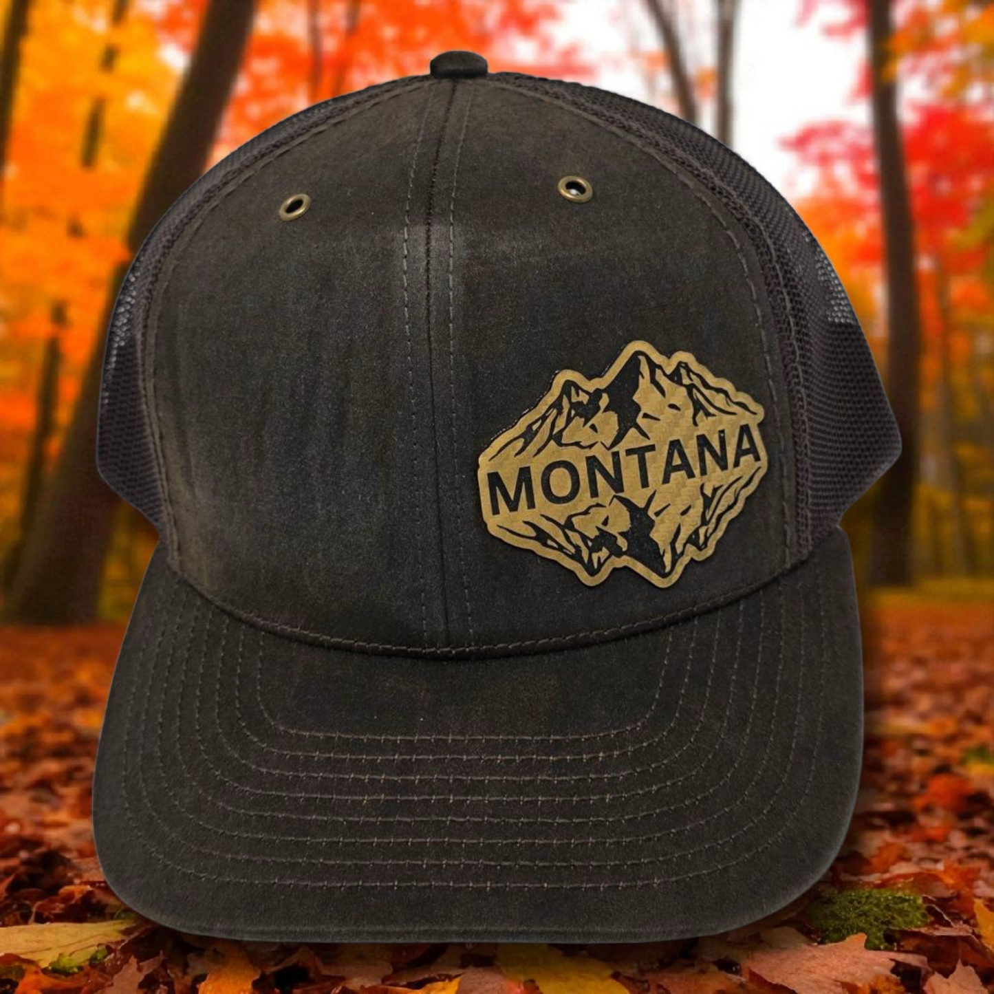 Montana Mountain Laser Engraved Patch on Richardson 112WF Fremont Trucker Cap