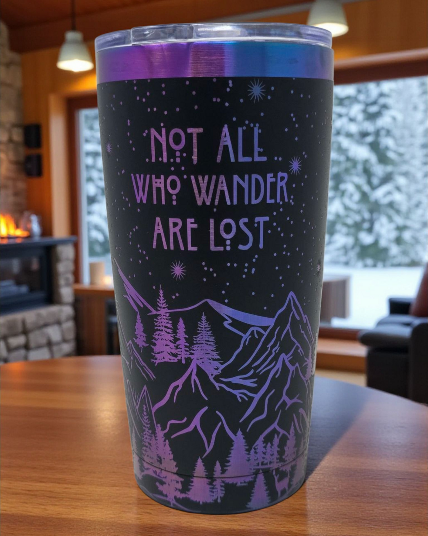 20oz Black Chroma “Not All Who Wander Are Lost” Laser-Engraved Tumbler