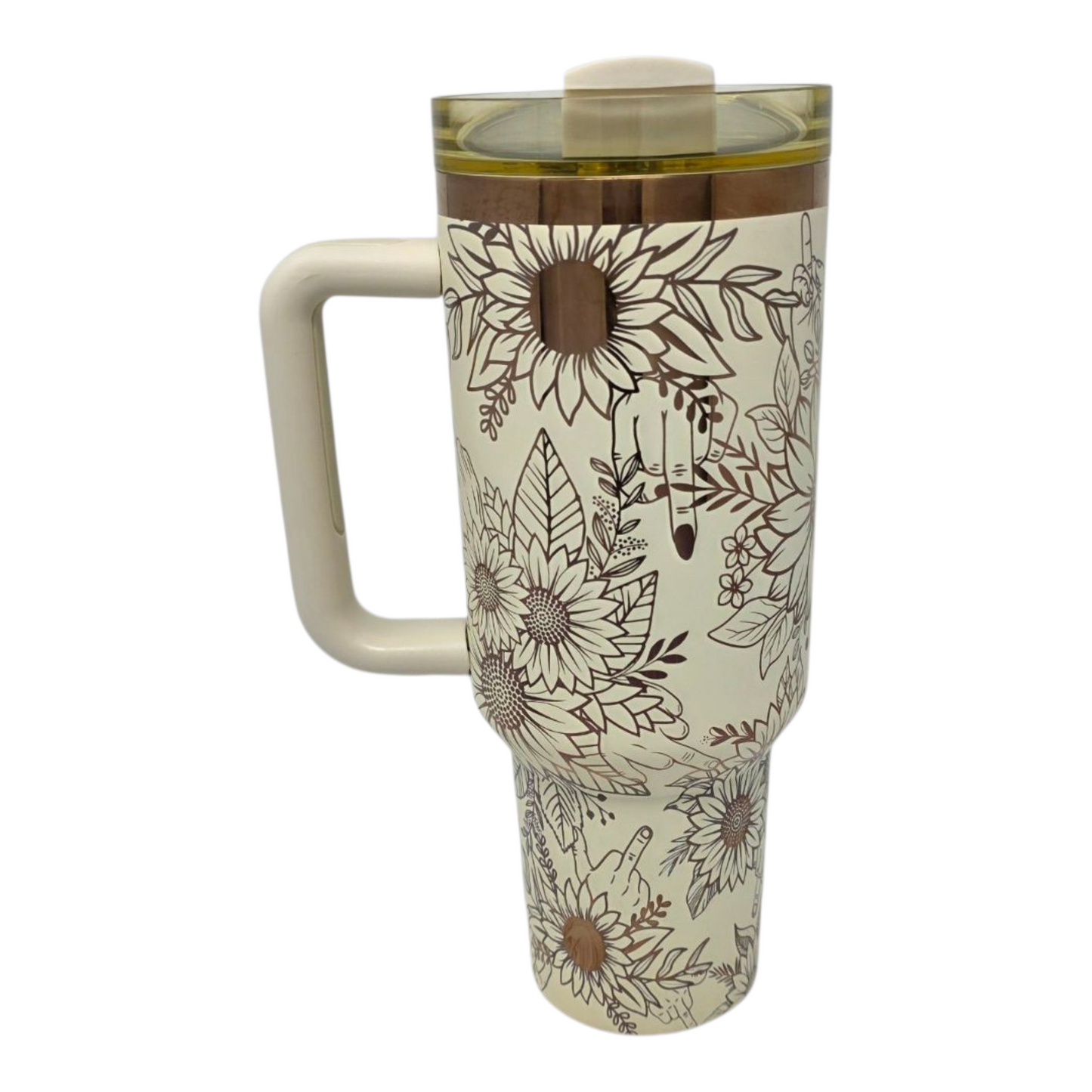 🌻 40oz Cream & Copper Sunflower Attitude Middle Finger Tumbler