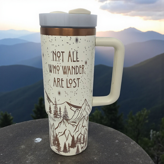 30oz Cream & Copper “Not All Who Wander Are Lost” Laser-Engraved Tumbler