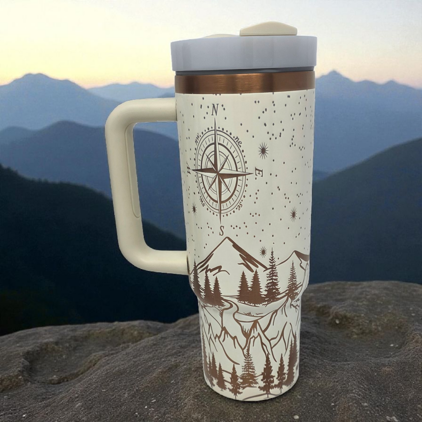 30oz Cream & Copper “Not All Who Wander Are Lost” Laser-Engraved Tumbler
