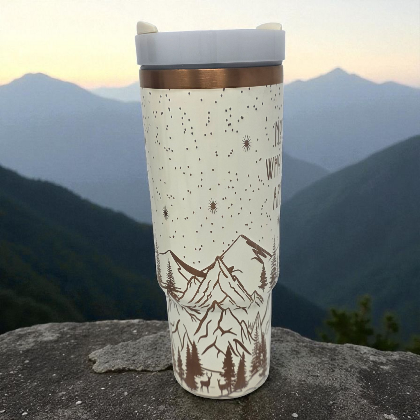 30oz Cream & Copper “Not All Who Wander Are Lost” Laser-Engraved Tumbler