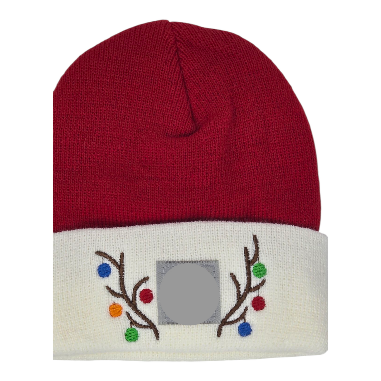 Toddler/Baby or Youth Size Holiday Beanie – Embroidered Antlers & Ornaments