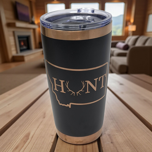 Laser Engraved 20oz Tumbler – Montana Hunt Antler Design