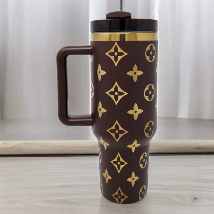 Designer Look Brown and Gold Tumbler