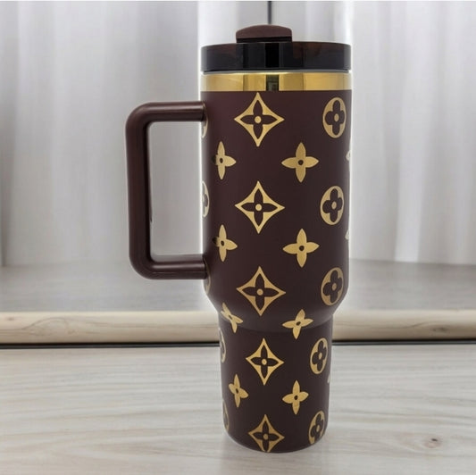 Designer Look Brown and Gold Tumbler