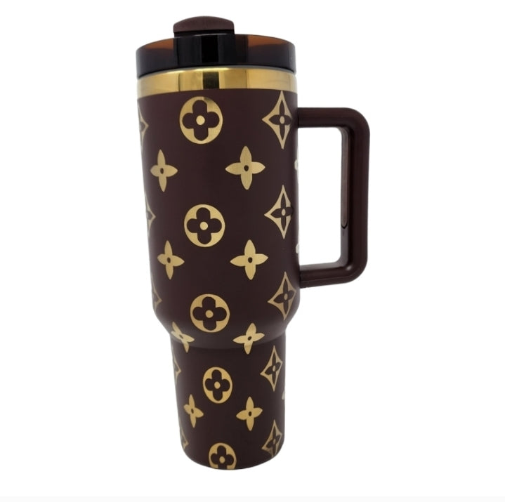 Designer Look Brown and Gold Tumbler