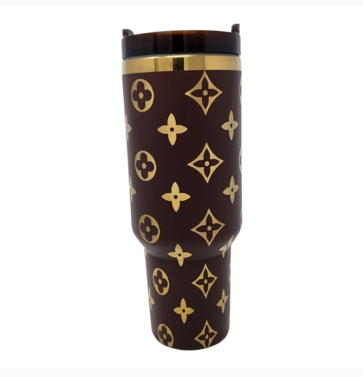 Designer Look Brown and Gold Tumbler