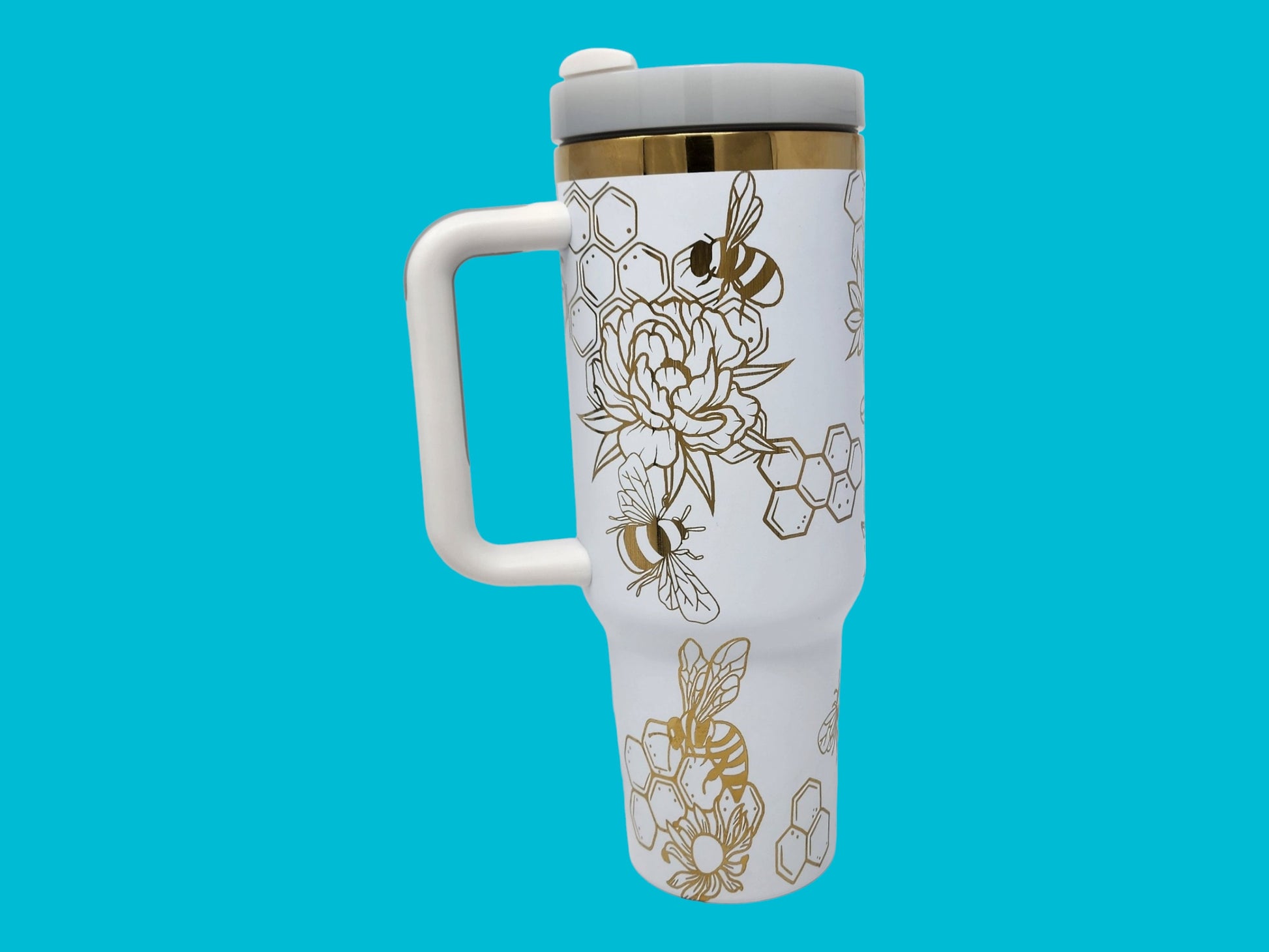 Honey Bee Tumbler Custom Gift Laser Engraved 40oz Chocolate or White Gold-Plated Tumbler Personalization Available Unique Gift for Bee Lover