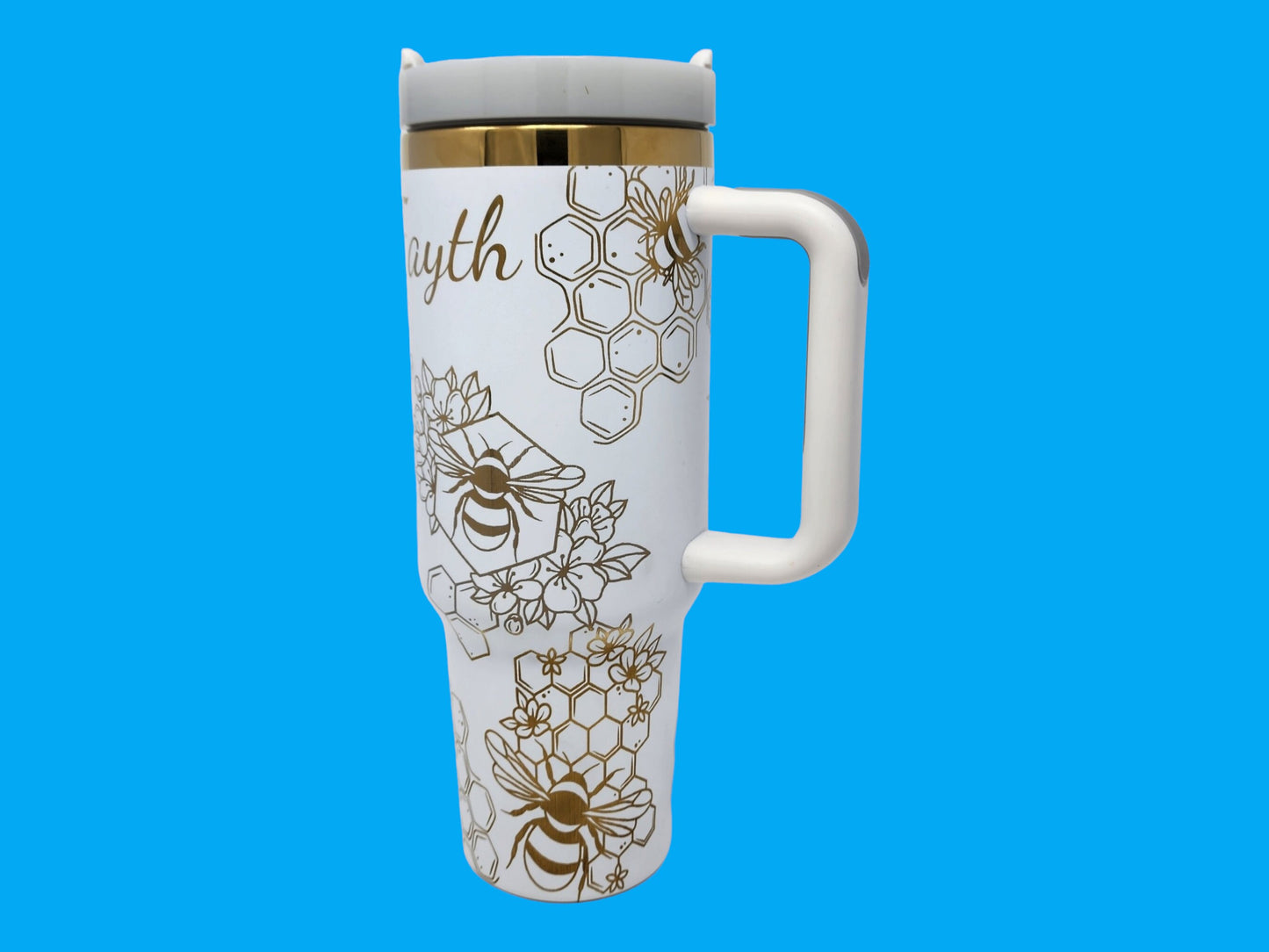 Honey Bee Tumbler Custom Gift Laser Engraved 40oz Chocolate or White Gold-Plated Tumbler Personalization Available Unique Gift for Bee Lover