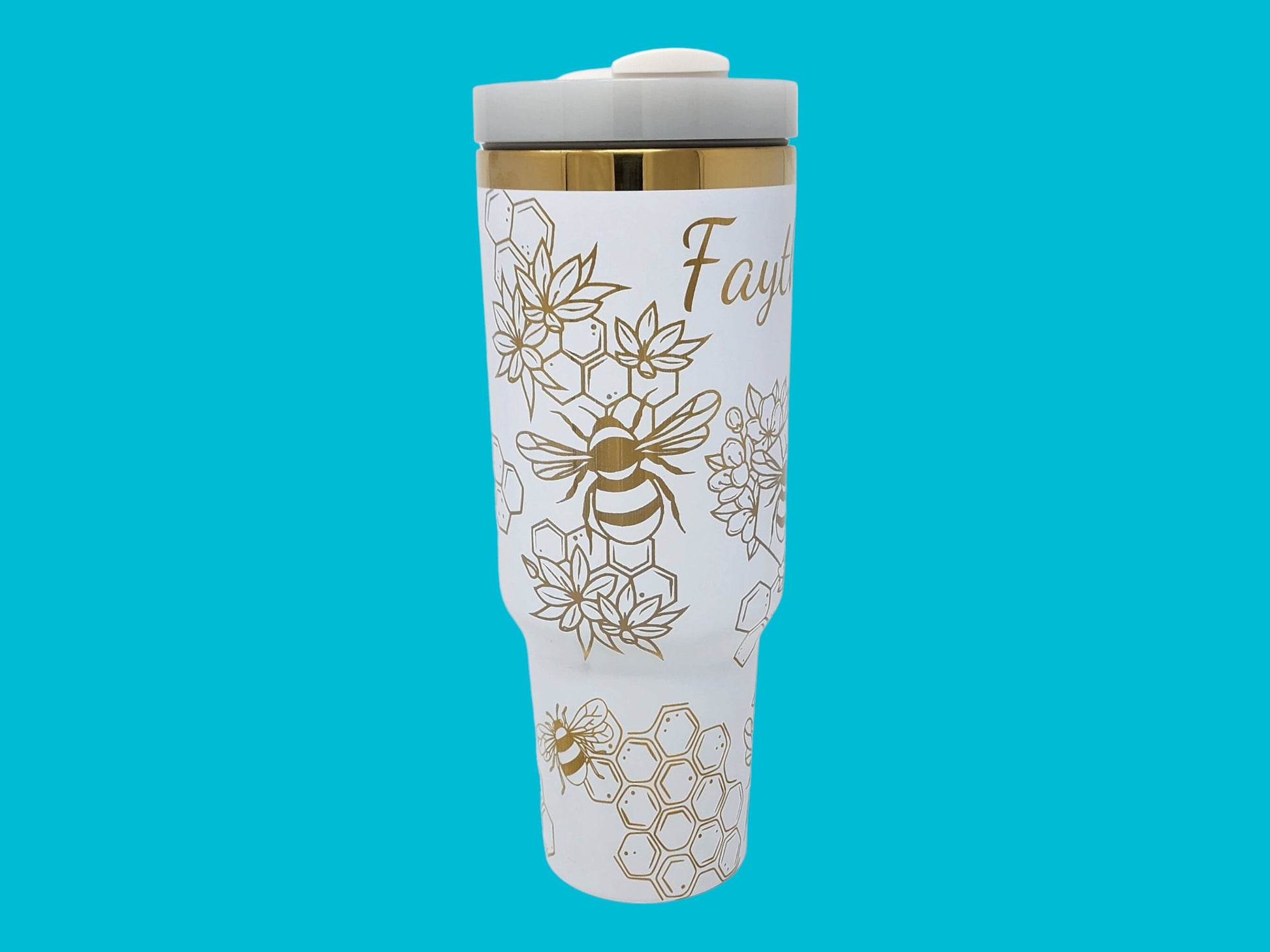 Honey Bee Tumbler Custom Gift Laser Engraved 40oz Chocolate or White Gold-Plated Tumbler Personalization Available Unique Gift for Bee Lover