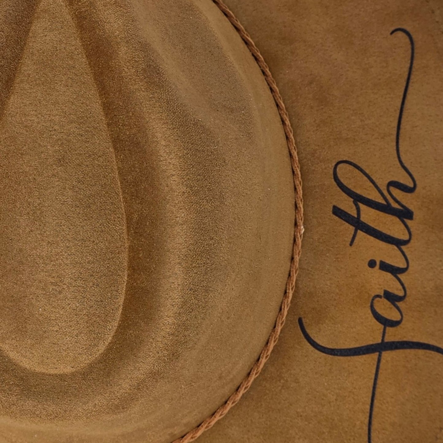 Vegan Suede Floral Dark Chestnut Rancher Style Cowboy Hat Wide Flat Brim