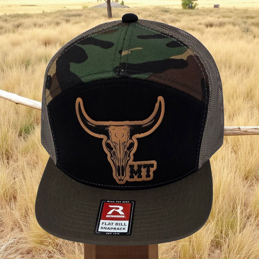 Western Richardson Flat Bill Snapback – Laser Engraved Cow Skull