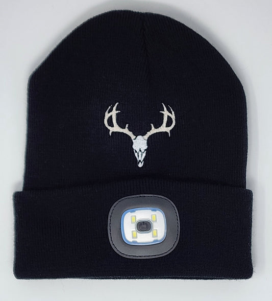 Deer Skull Embroidered Beanie with rechargeable light| Embroidered Hat | Camping | Walking | Hiking | Jogging | Night Shift