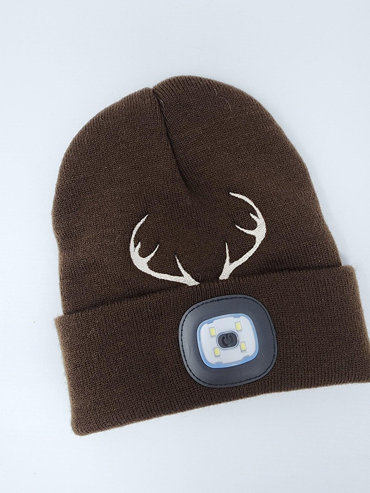 Deer Antlers Embroidered Beanie with rechargeable light| Embroidered Hat | Camping | Walking | Hiking | Jogging | Night Shift