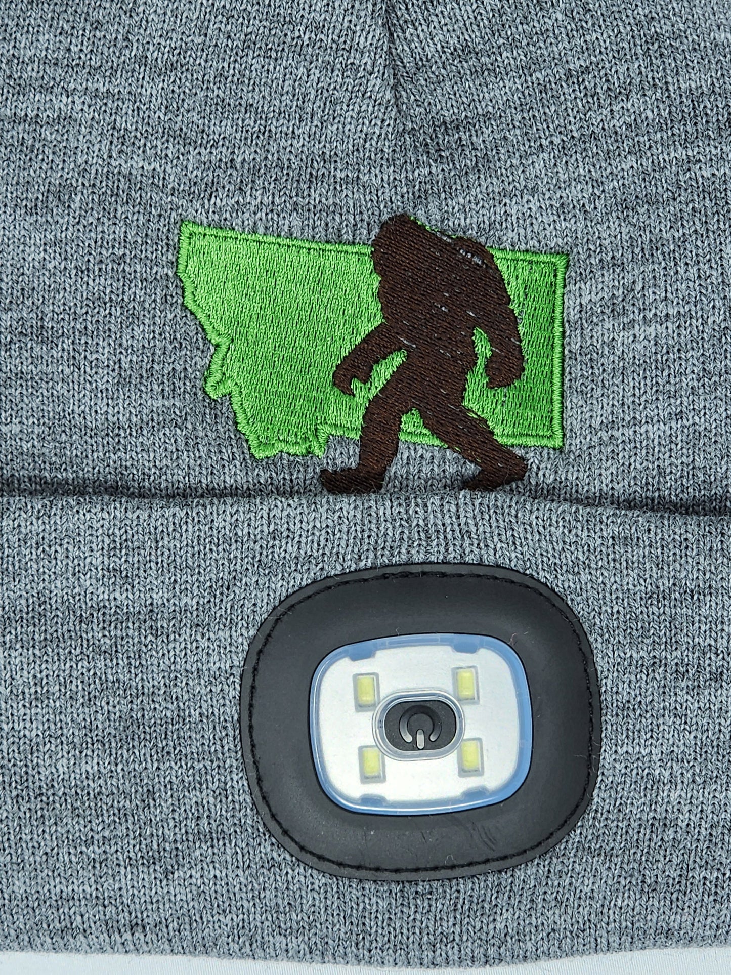 Montana Bigfoot Embroidered Beanie with rechargeable light| Embroidered Hat | Camping | Walking | Hiking | Jogging | Night Shift
