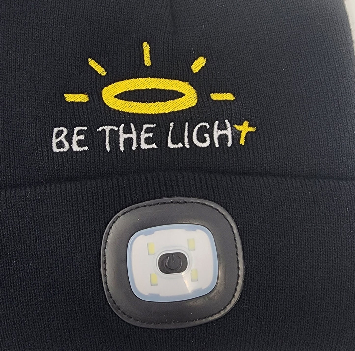 Embroidered "Be the Light" Beanie with rechargeable light| Embroidered Hat | Camping | Walking | Hiking | Jogging | Night Shift