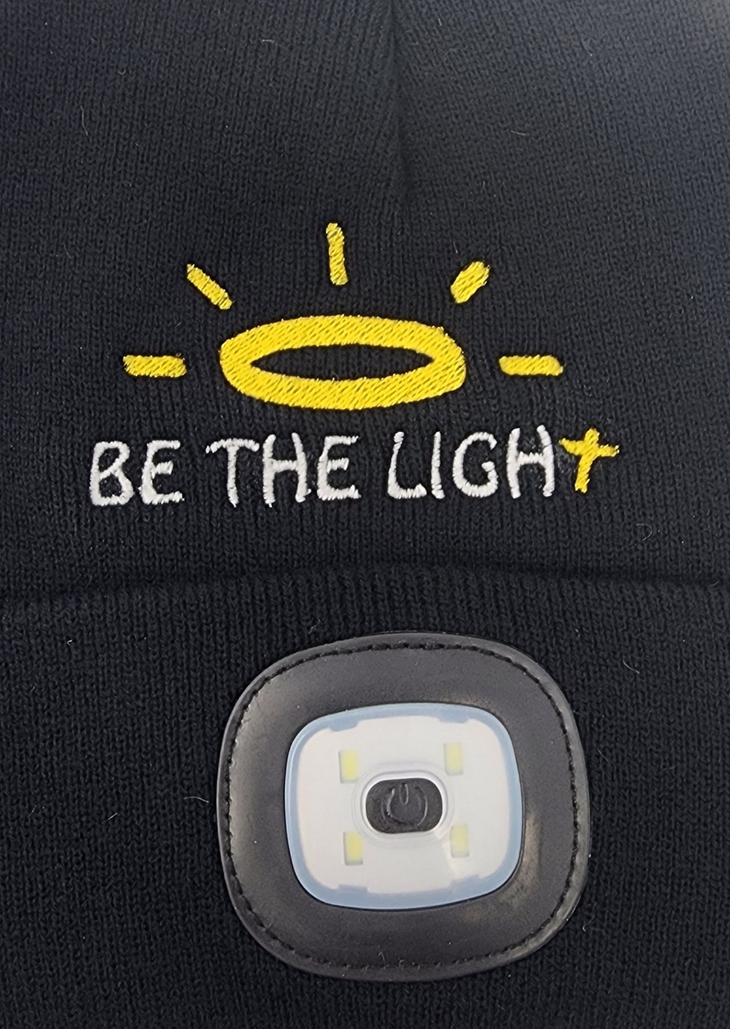 Embroidered "Be the Light" Beanie with rechargeable light| Embroidered Hat | Camping | Walking | Hiking | Jogging | Night Shift