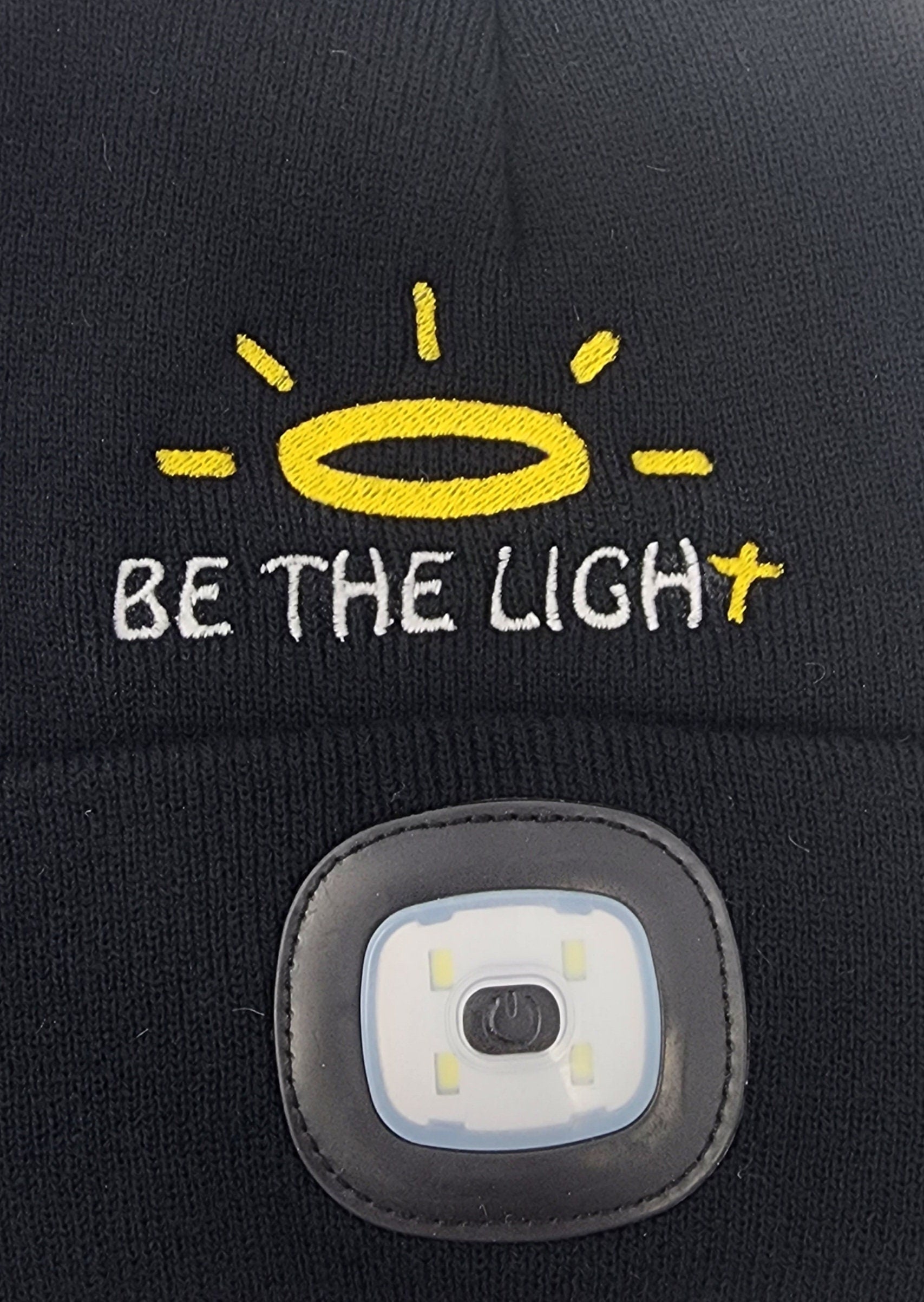Embroidered "Be the Light" Beanie with rechargeable light| Embroidered Hat | Camping | Walking | Hiking | Jogging | Night Shift
