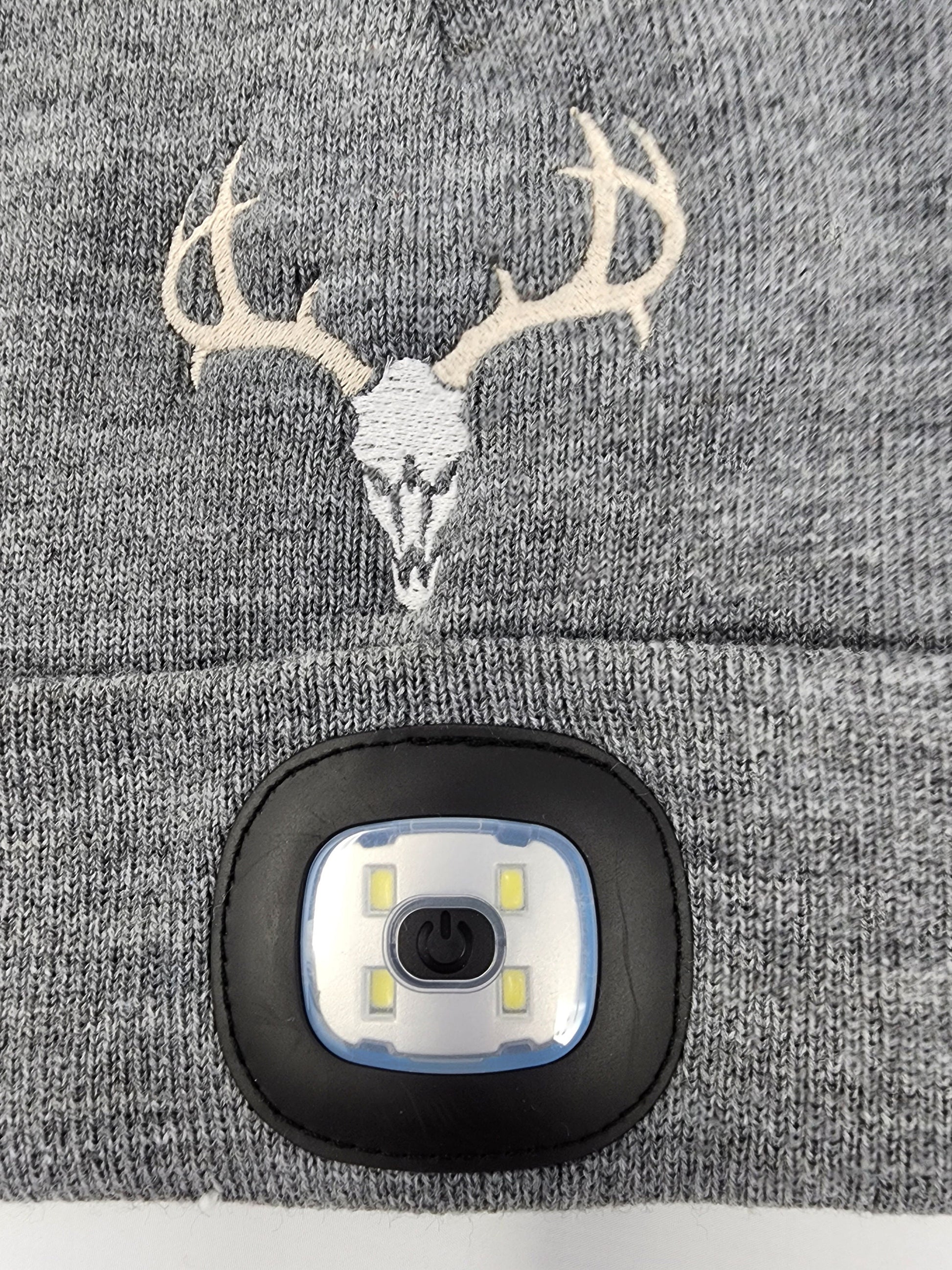 Deer Skull Embroidered Beanie with rechargeable light| Embroidered Hat | Camping | Walking | Hiking | Jogging | Night Shift
