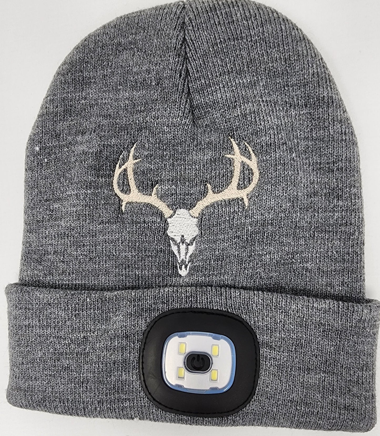 Deer Skull Embroidered Beanie with rechargeable light| Embroidered Hat | Camping | Walking | Hiking | Jogging | Night Shift