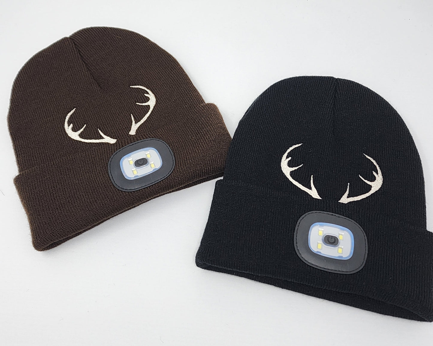 Deer Antlers Embroidered Beanie with rechargeable light| Embroidered Hat | Camping | Walking | Hiking | Jogging | Night Shift