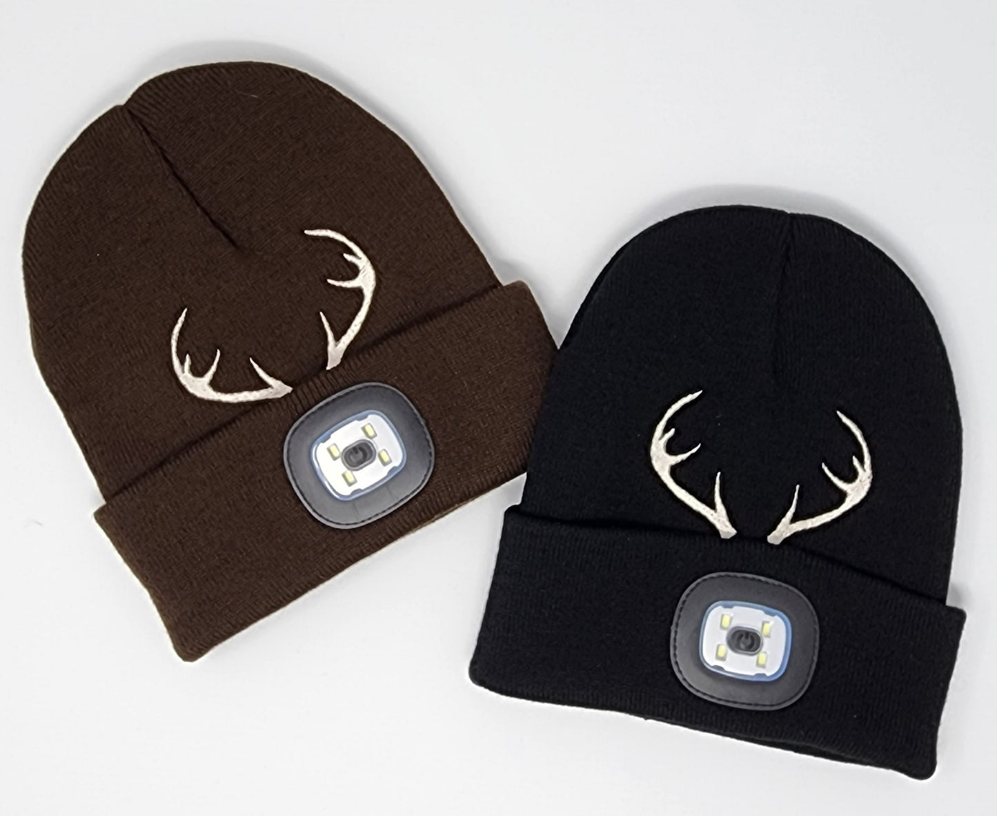 Deer Antlers Embroidered Beanie with rechargeable light| Embroidered Hat | Camping | Walking | Hiking | Jogging | Night Shift