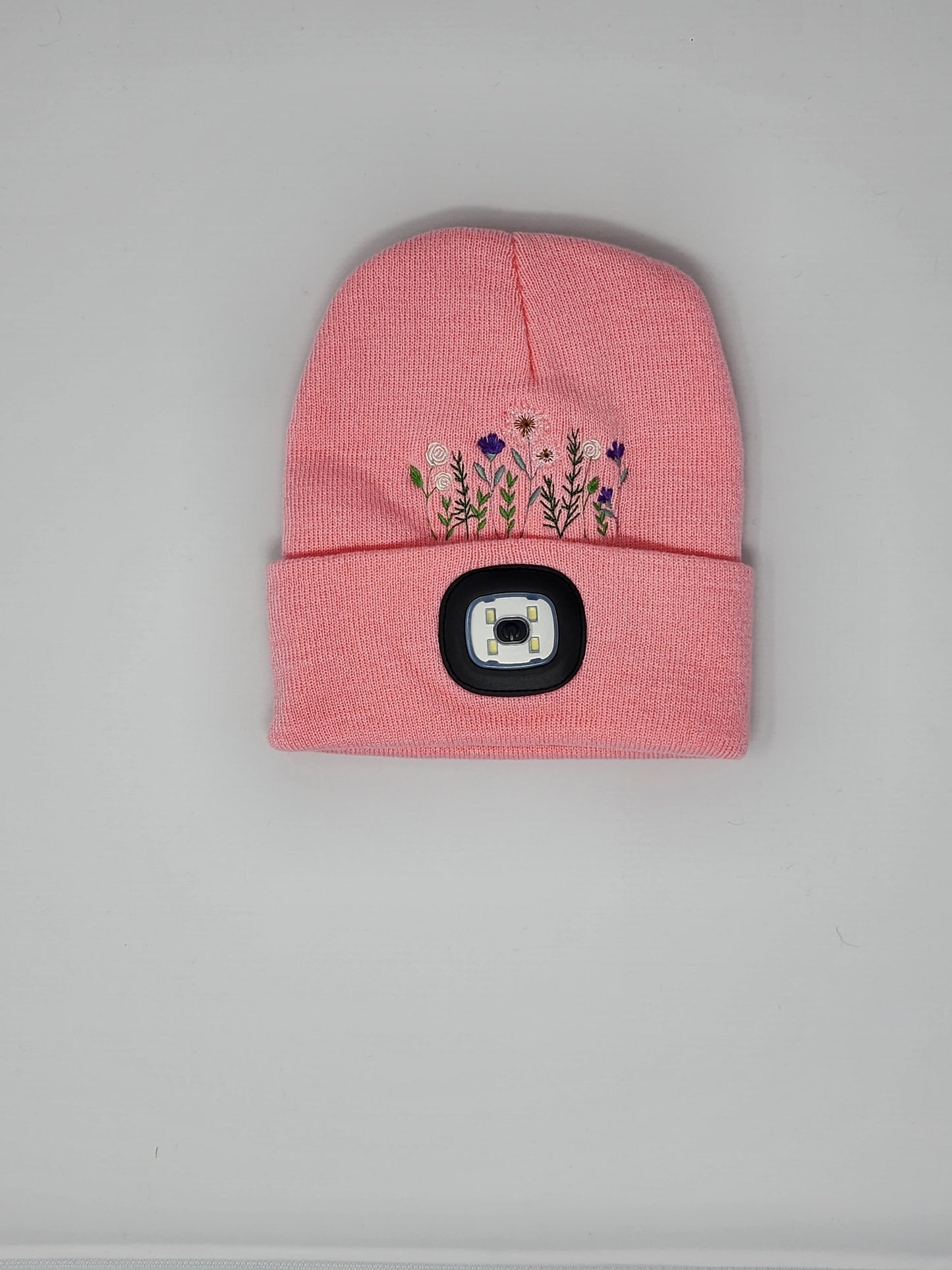 Embroidered Wildflower Beanie with rechargeable light| Embroidered Hat | Camping | Walking | Hiking | Jogging | Night Shift