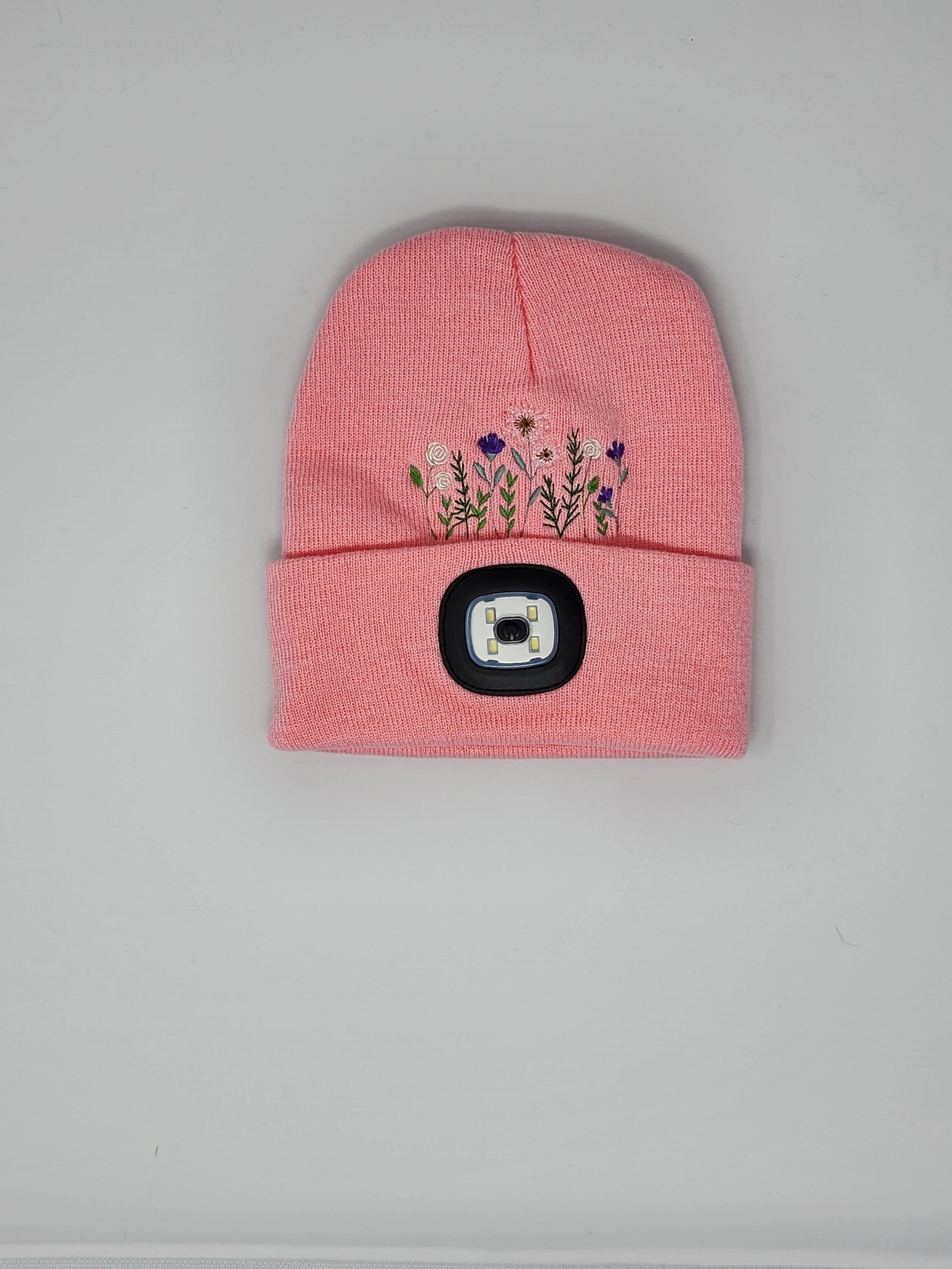 Embroidered Wildflower Beanie with rechargeable light| Embroidered Hat | Camping | Walking | Hiking | Jogging | Night Shift