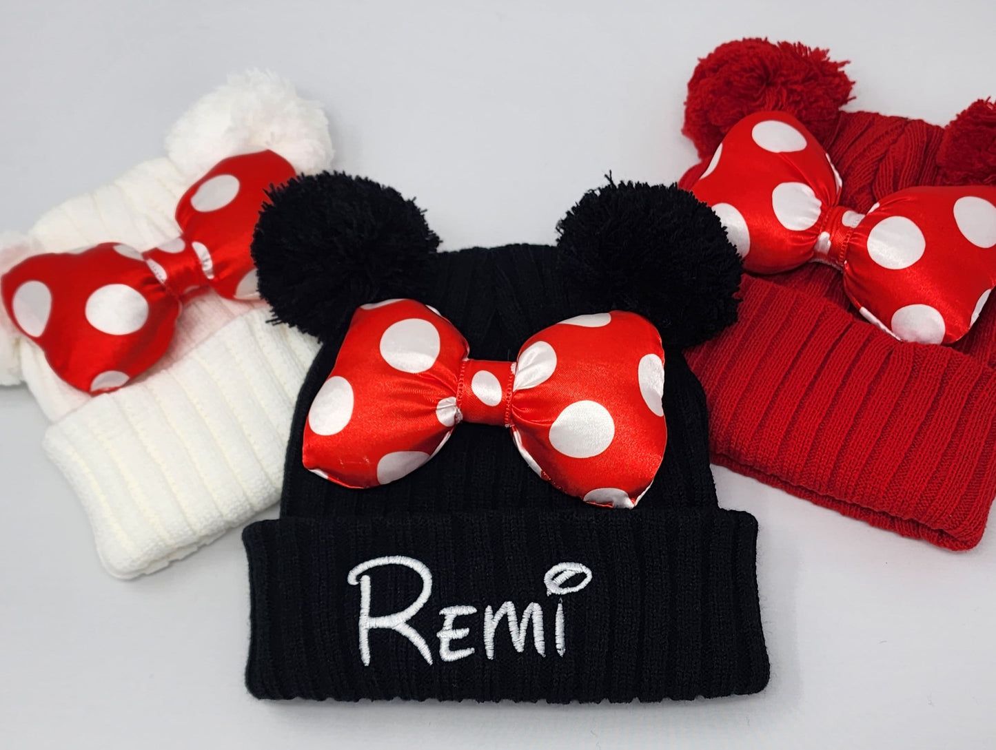 Personalized Embroidered BABY/TODDLER Size Mouse Ear Beanie | Double Pom | Unique Embroidered Hat | Baby Girl | Toddler | Embroidered Name