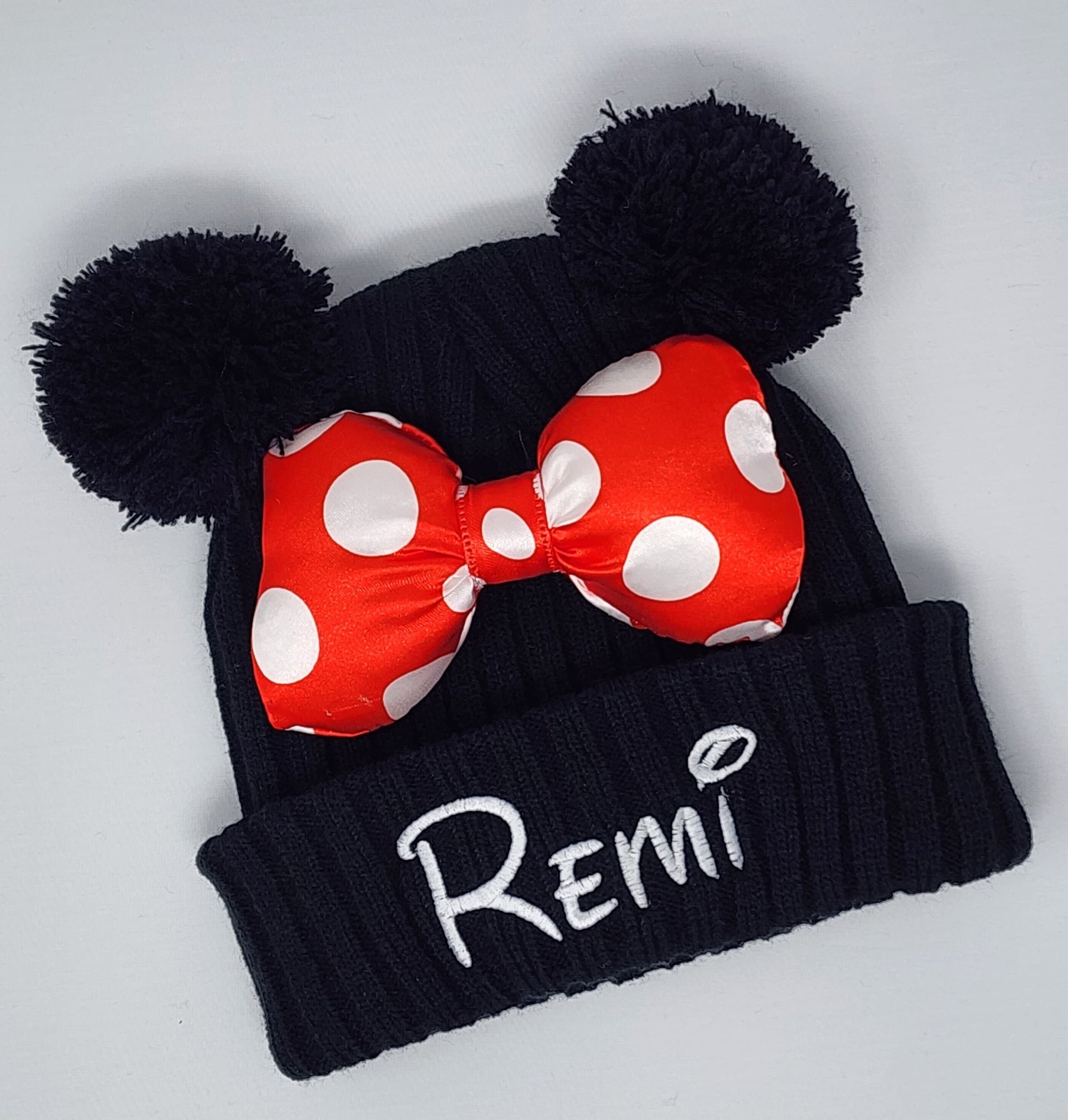 Personalized Embroidered BABY/TODDLER Size Mouse Ear Beanie | Double Pom | Unique Embroidered Hat | Baby Girl | Toddler | Embroidered Name