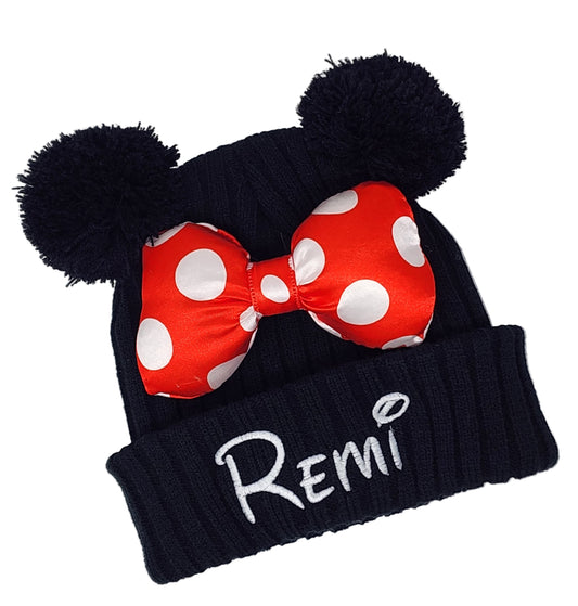 Personalized Embroidered BABY/TODDLER Size Mouse Ear Beanie | Double Pom | Unique Embroidered Hat | Baby Girl | Toddler | Embroidered Name