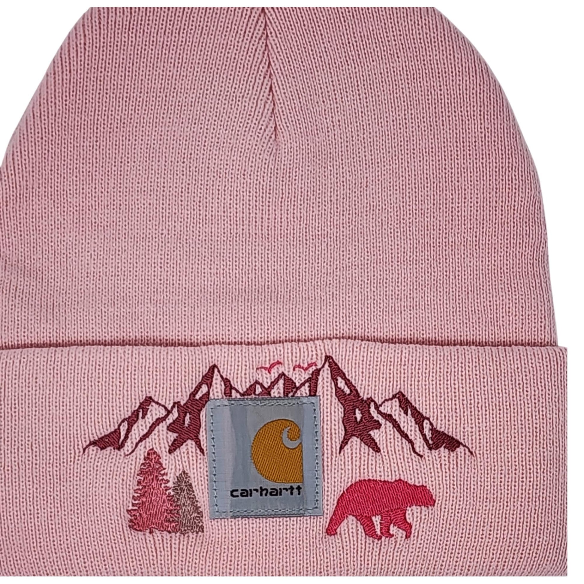 Embroidered Monochrome Pink Mountain Beanie | Unique Embroidered Women –  Elkhorn Designs