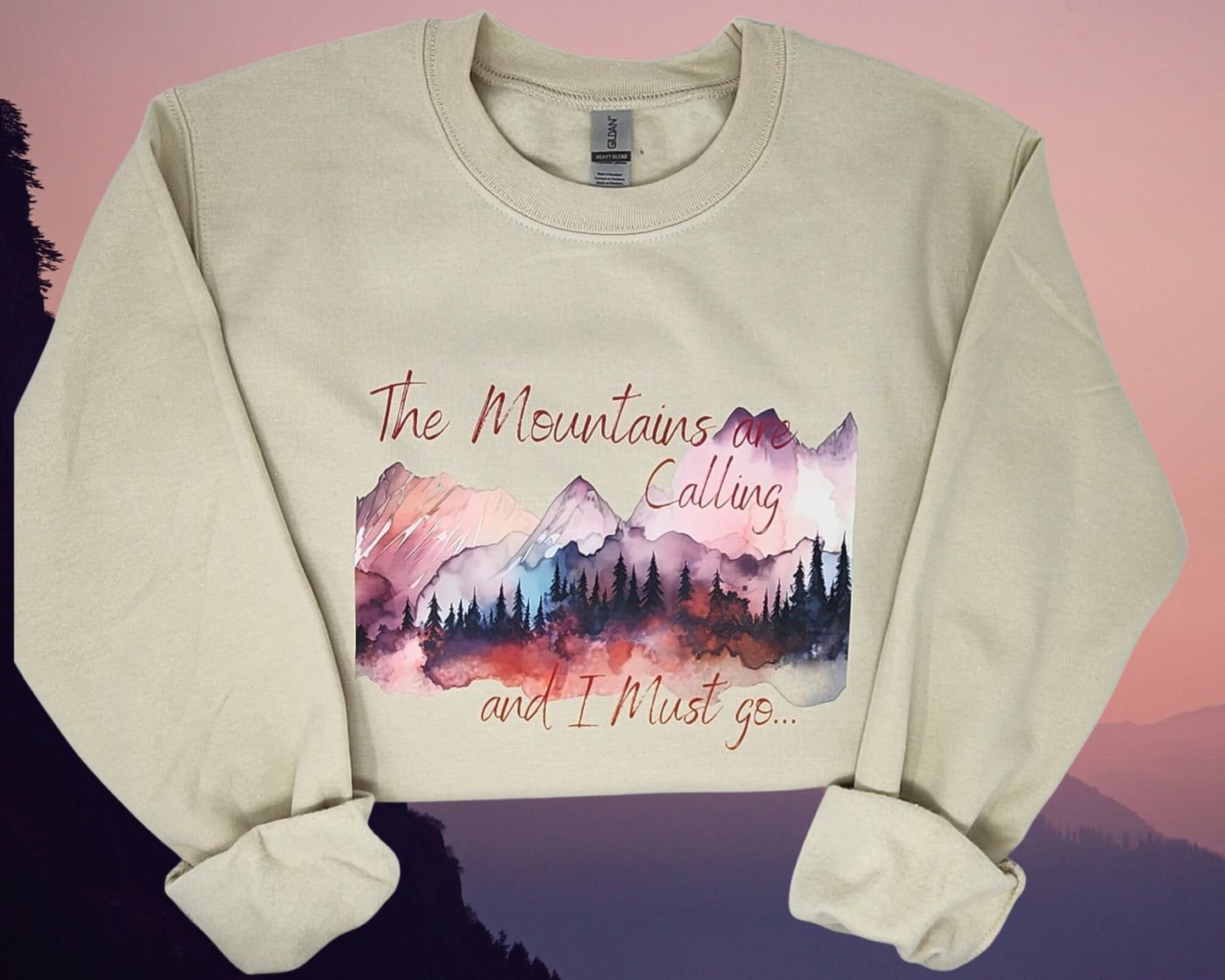 Crewneck Sweatshirt Sand Color Mountain Lover Hiking Nature Lover Outdoor Camping Fishing Mountains are Calling Woman Sweatshirt Girlfriend