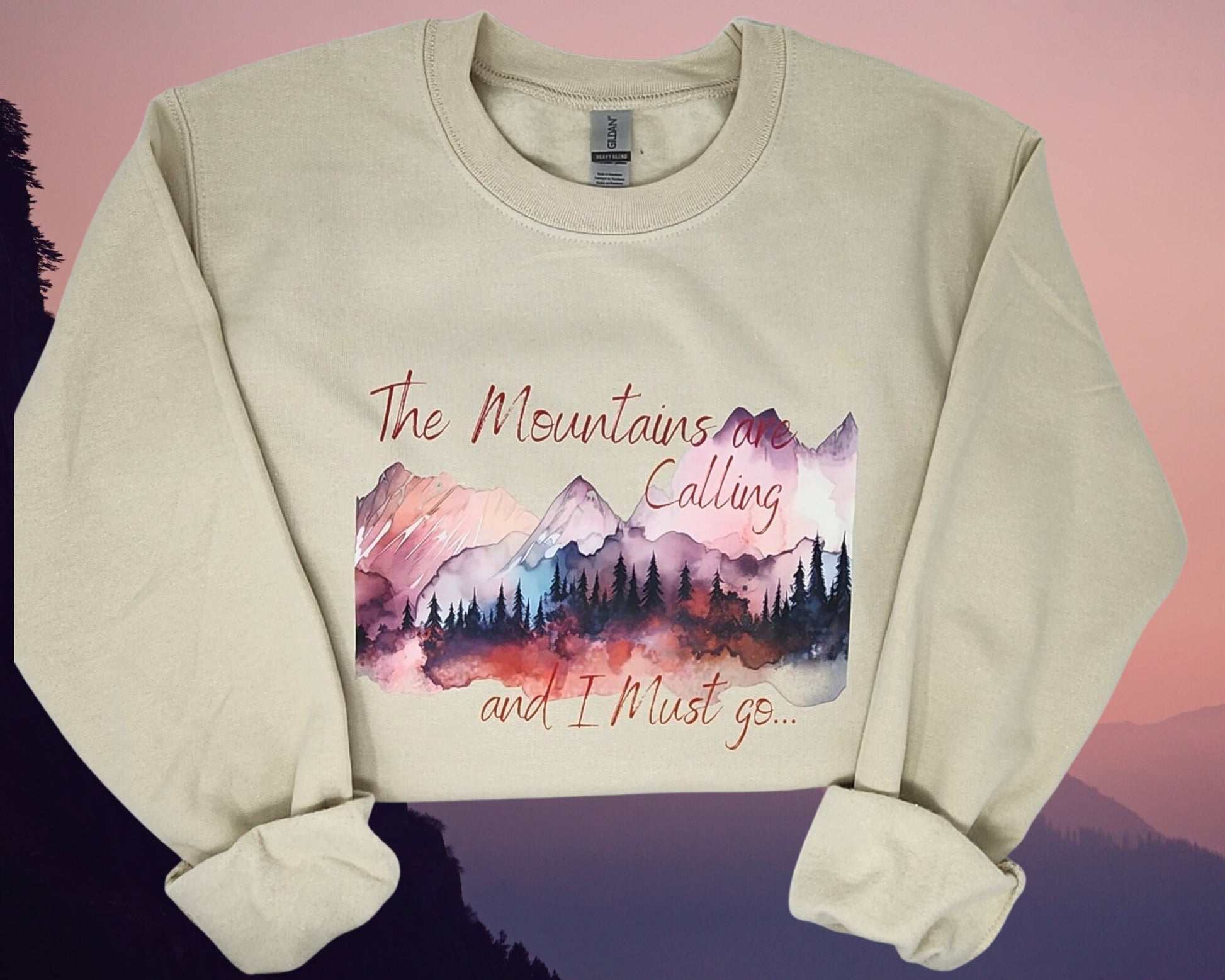 Crewneck Sweatshirt Sand Color Mountain Lover Hiking Nature Lover Outdoor Camping Fishing Mountains are Calling Woman Sweatshirt Girlfriend